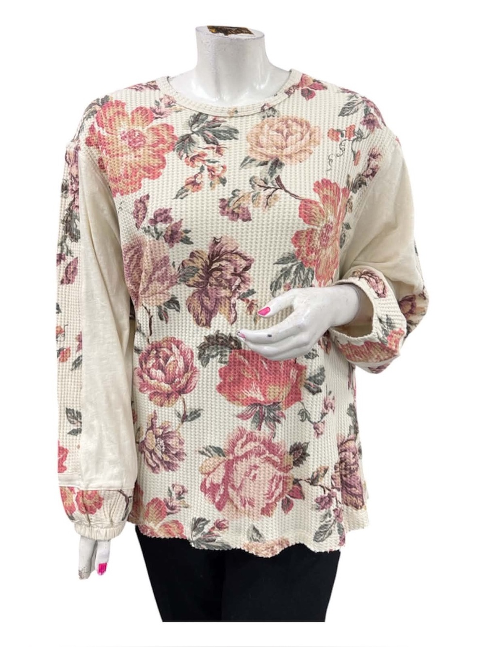 torrid NWT Cream Floral Waffle Knit Pullover with Pink Roses Size 3X
